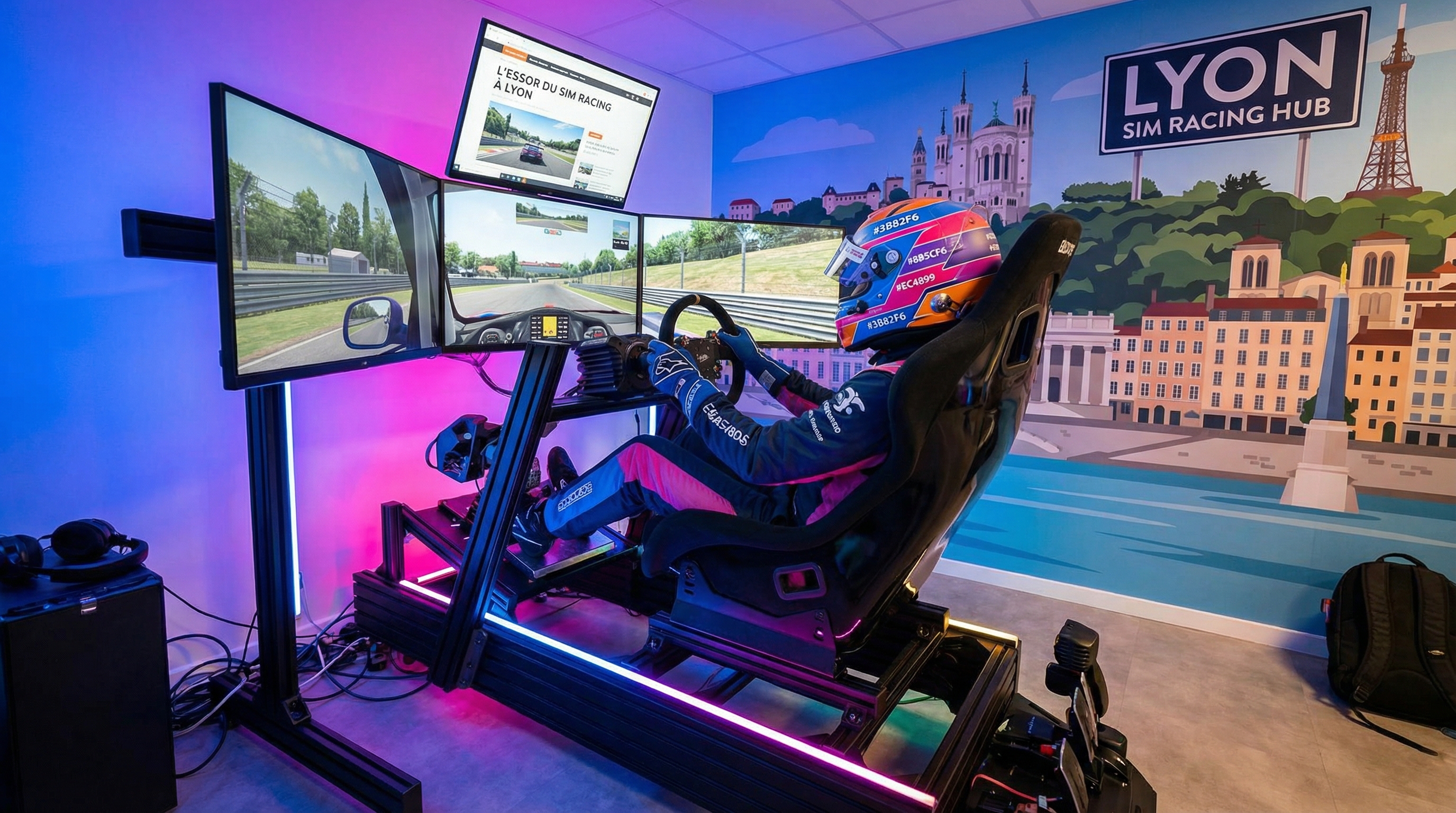 Pilote dans un simulateur de course automobile à Lyon